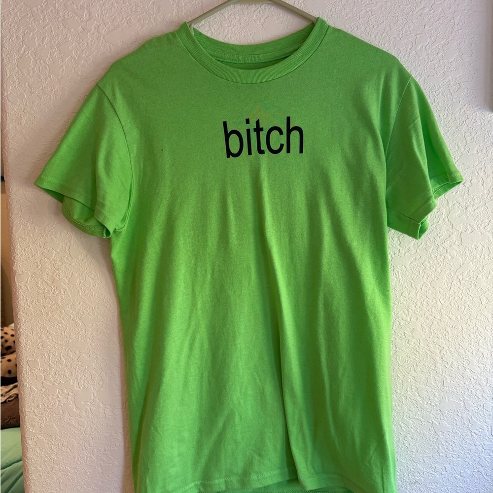 Spencer's Neon Green Tee with Black Text